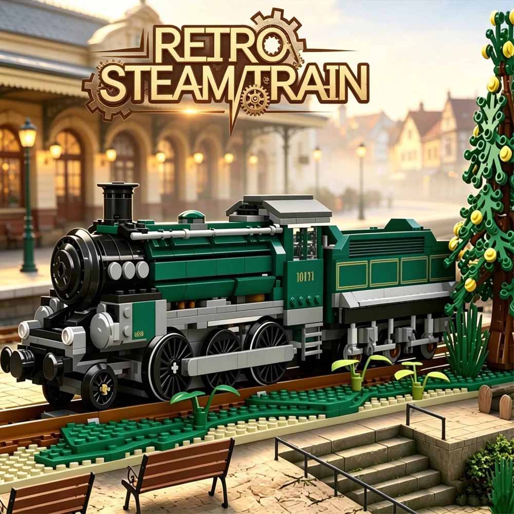 Retro Green Steam Train Buildi - Model Kit Locomotive ulasan dan harga