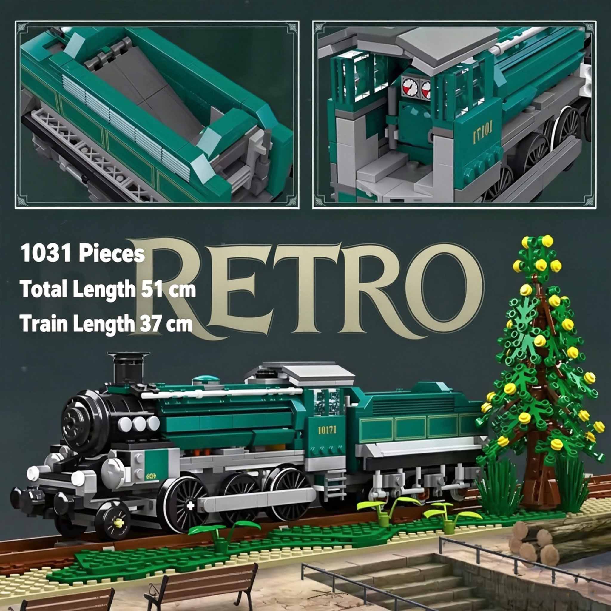 Retro Green Steam Train Buildi - Model Kit Locomotive ulasan dan harga